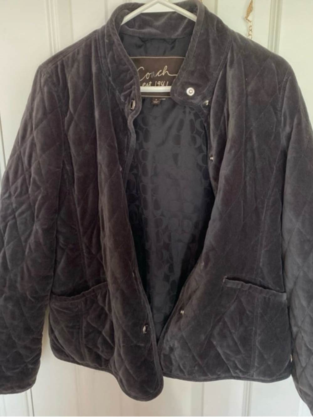 Coach Quilted Velvet Jacket in Charcoal